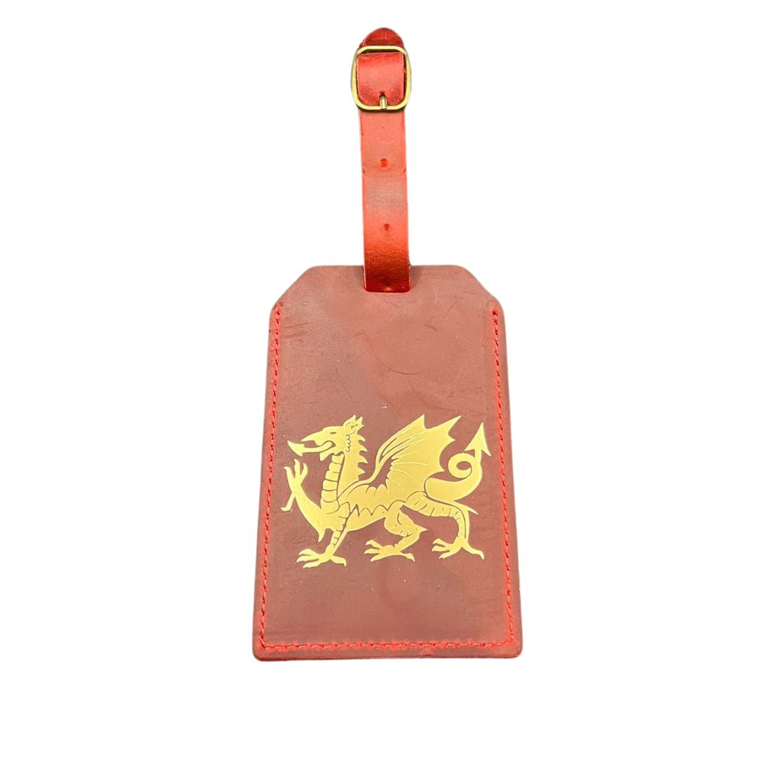 Red Leather Welsh Luggage Tag